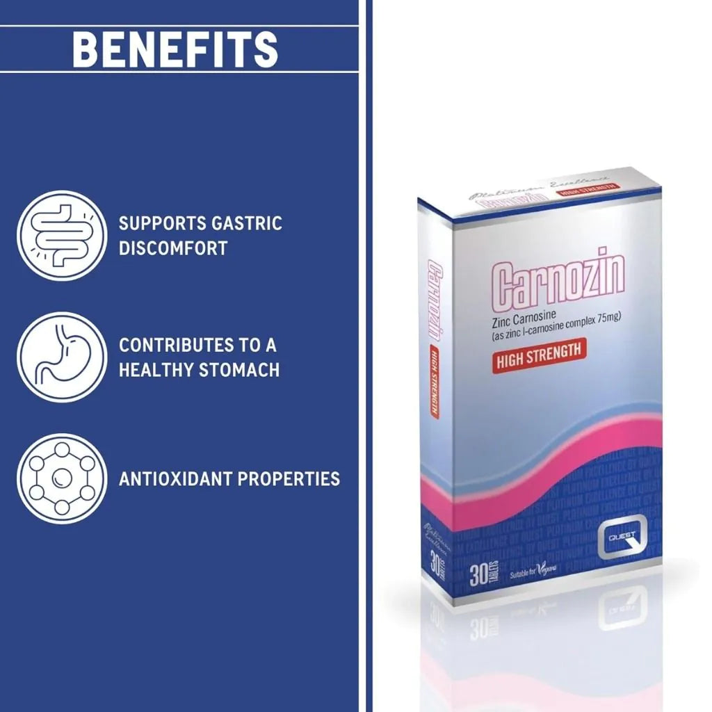 Quest Carnozin Zinc Carnosine 75mg  Gut Digestive Stomach Support 30 Capsules