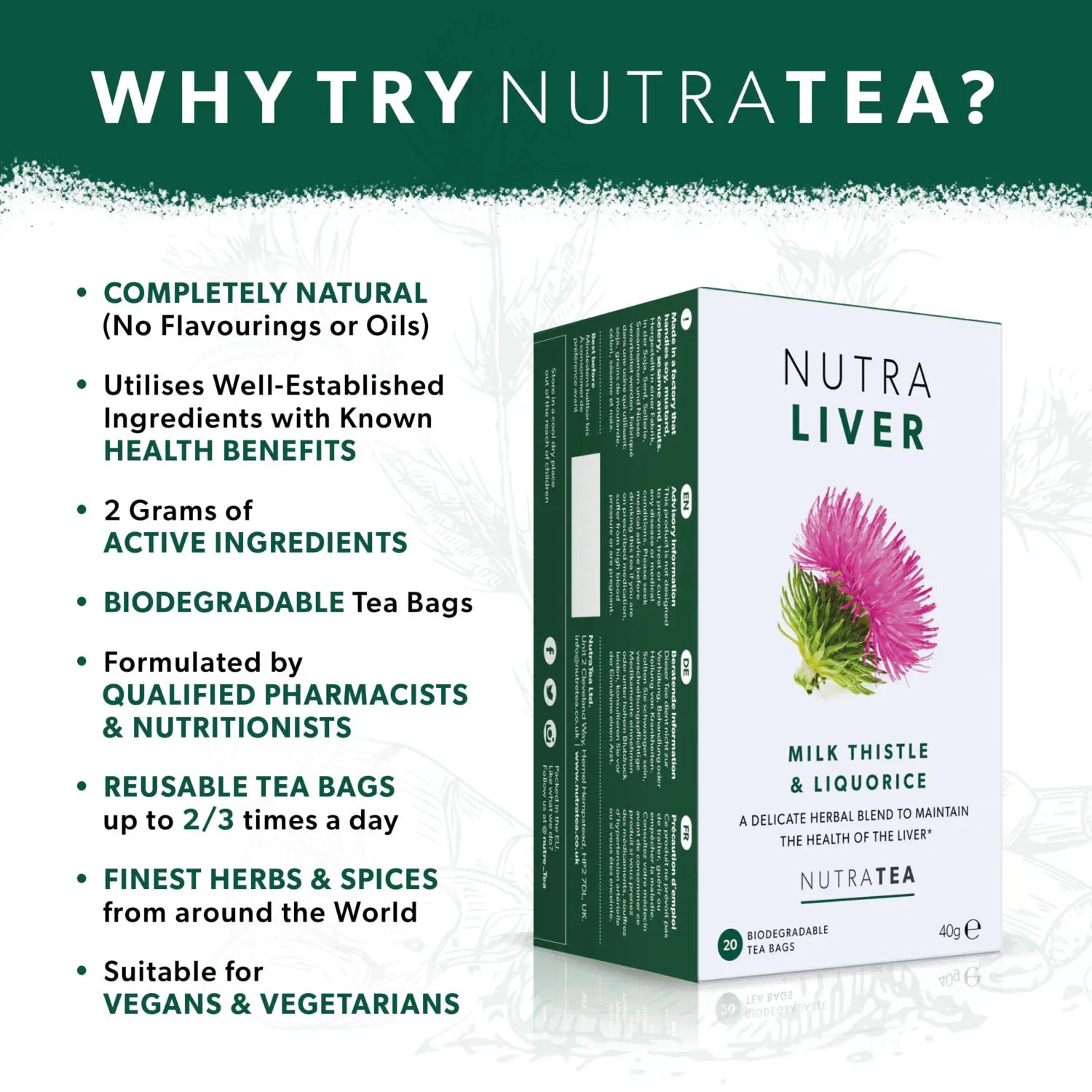 NutraTea NutraLiver Milk Thistle & Liquorice Tea Bags 20's Liver Support