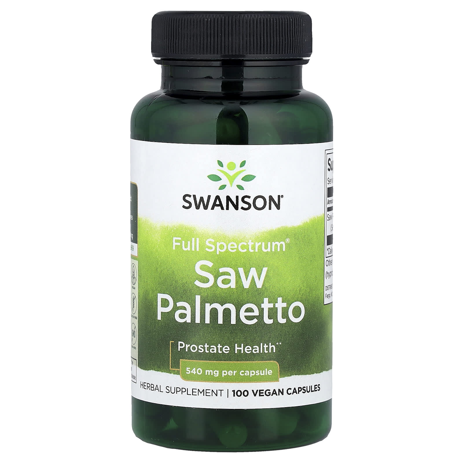 Swanson Saw Palmetto 540mg 100 Vegan Capsules Prostate Health