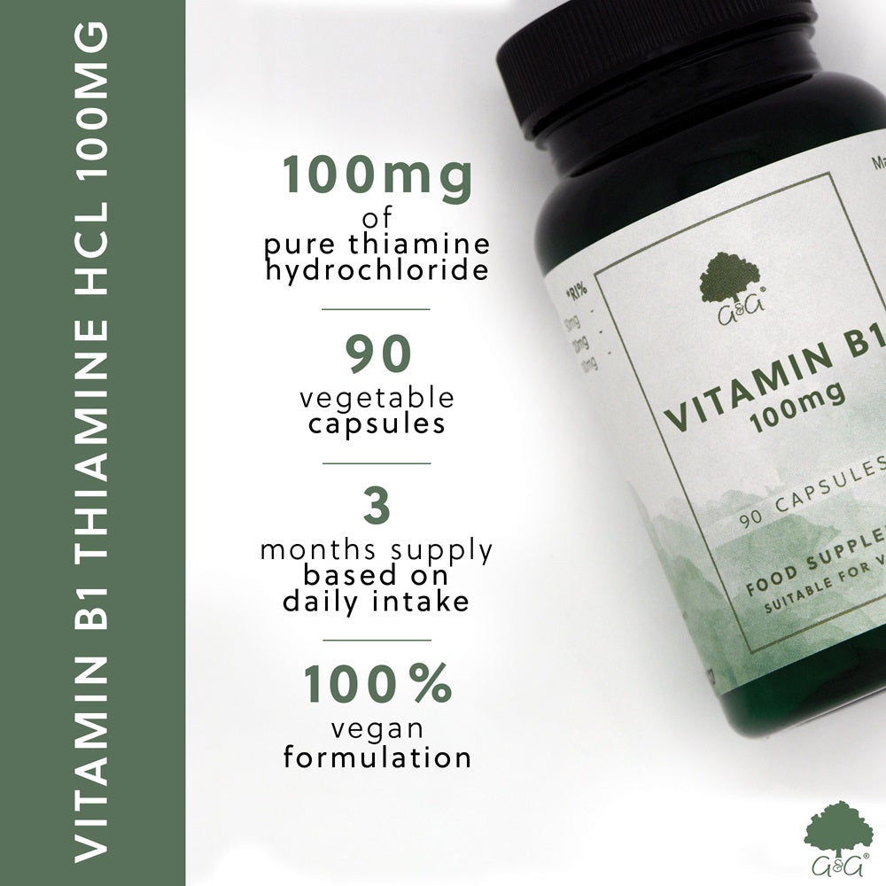G&G Vitamin B1 100mg HCI - 90 Vegan Capsules | Energy, Nerve & Heart Support
