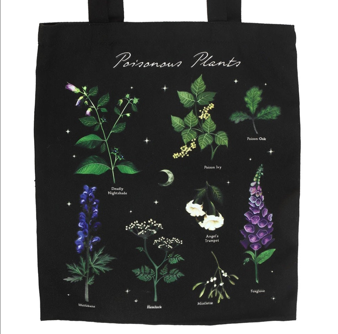 Poisonous Plants Gothic Botanical Illustration Shopper Black Tote Bag