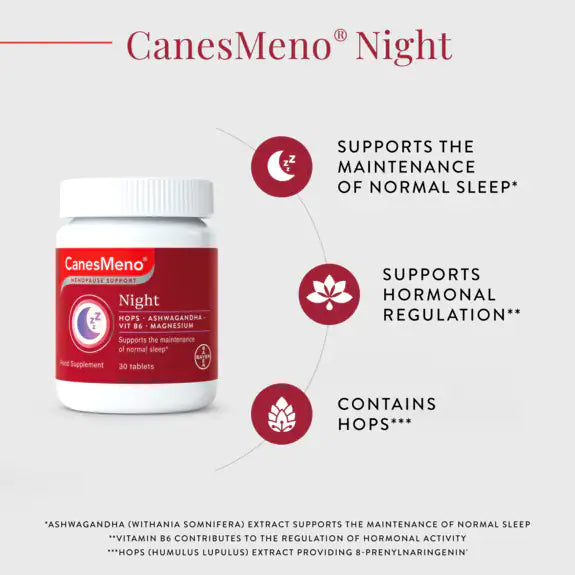 CanesMeno Night Magnesium, B6, Ashwagandha & Hops Food Supplement 30 Tablets