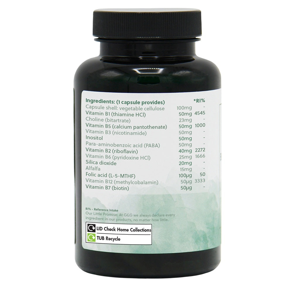 G&G Balanced B-Complex with Nicotinamide – Energy, Nervous System & Red Blood Cells – 120 Vegan Capsules