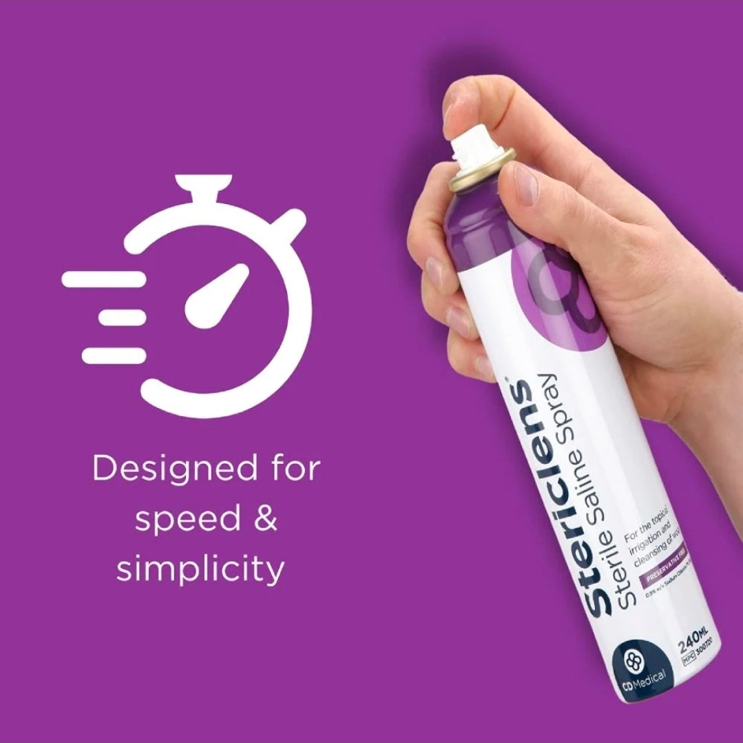 Stericlens Sterile Saline Spray 240ml Wound Cleanser Irrigation Spray First Aid Preservative Free