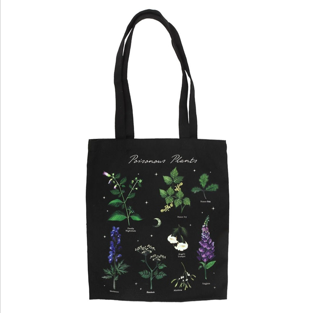 Poisonous Plants Gothic Botanical Illustration Shopper Black Tote Bag