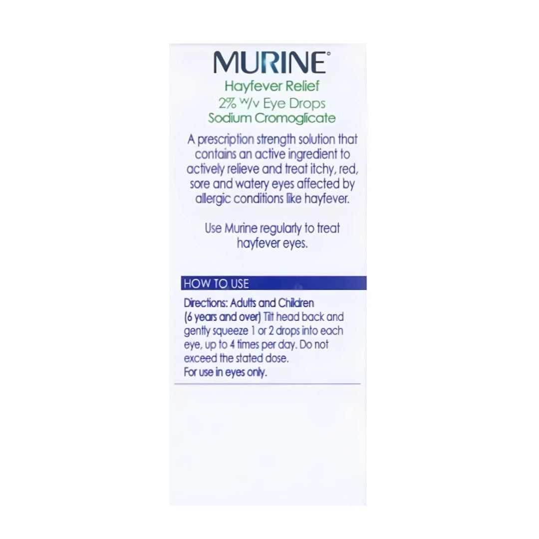 Murine Hayfever Relief 2% Eye Drops - 10ml  For Itchy Sore Watery Eyes