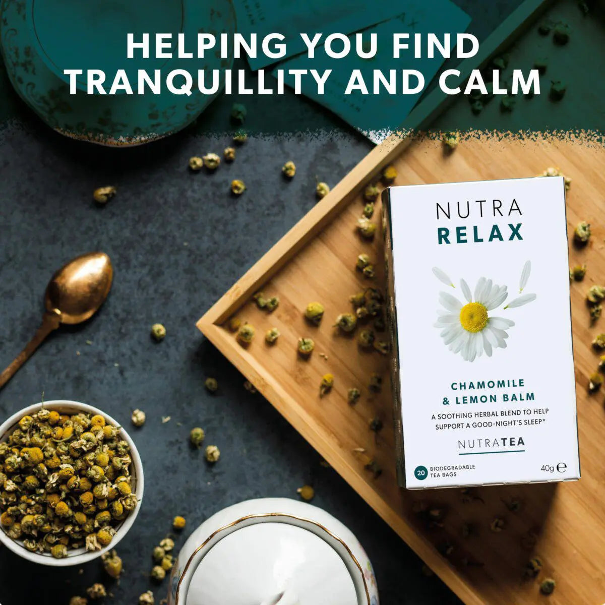 NutraTea Relax Chamomile Lemon Balm Sleep Calm Herbal Tea 20 Bags