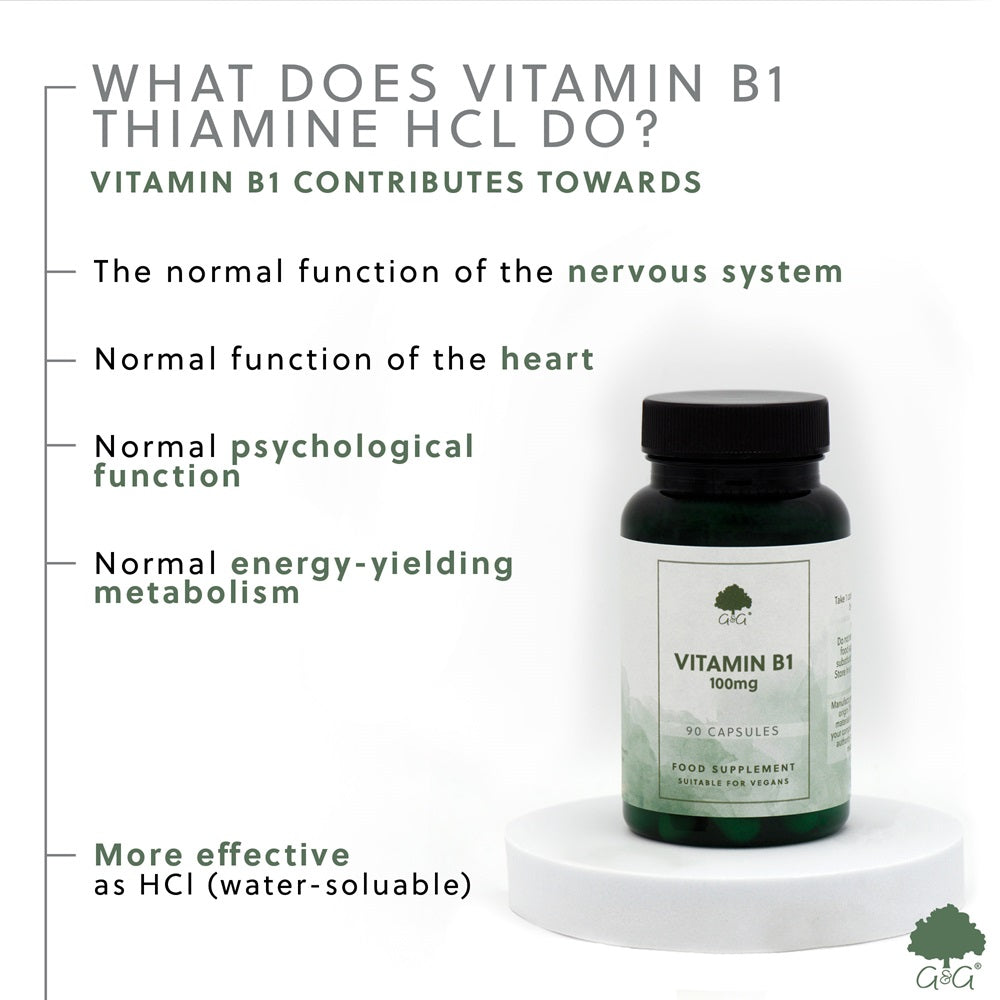G&G Vitamin B1 100mg HCI - 90 Vegan Capsules | Energy, Nerve & Heart Support