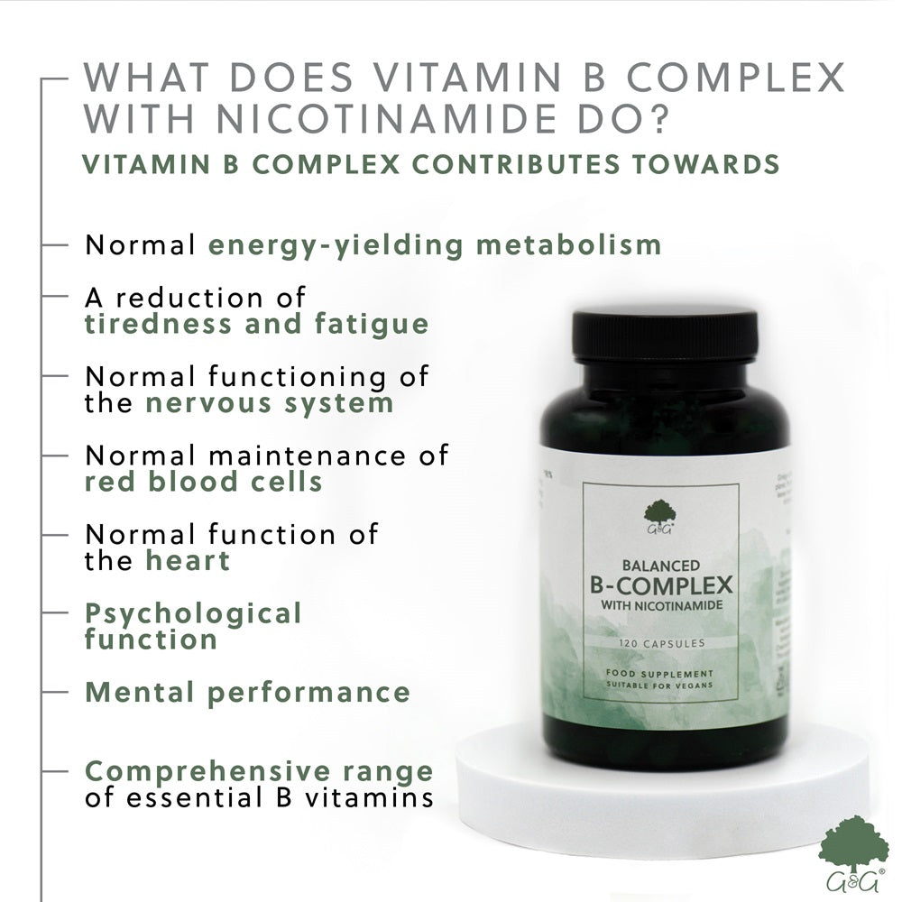 G&G Balanced B-Complex with Nicotinamide – Energy, Nervous System & Red Blood Cells – 120 Vegan Capsules