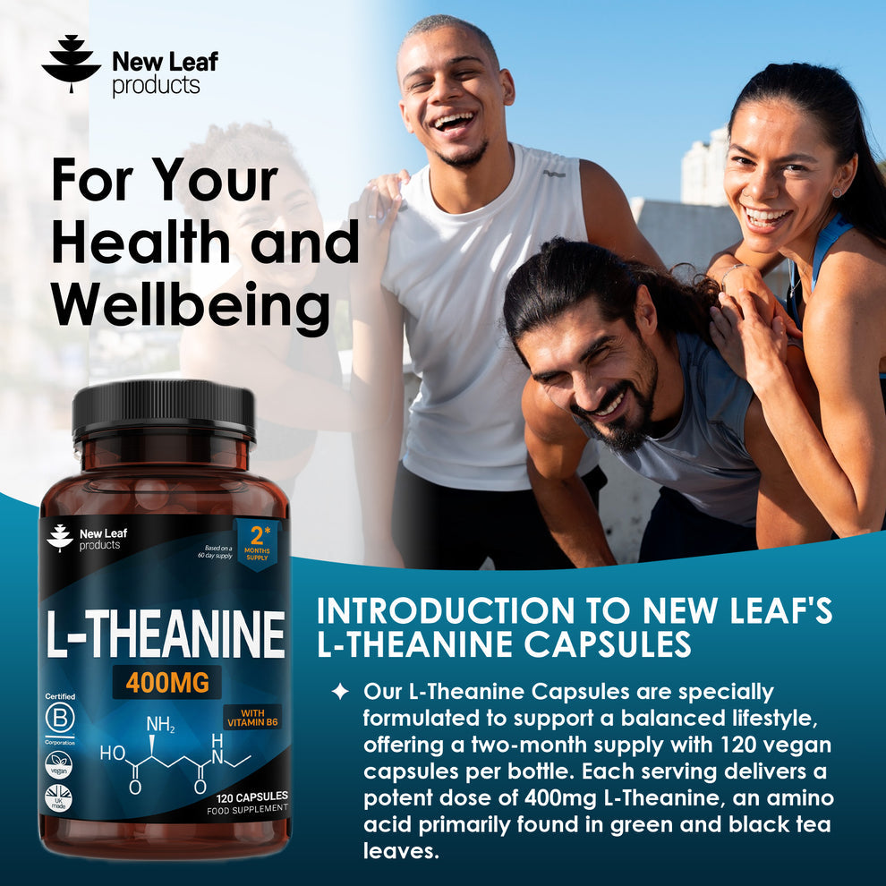 New Leaf L-Theanine 400mg with Vitamin B6 – High Strength Vegan – 120 Capsules