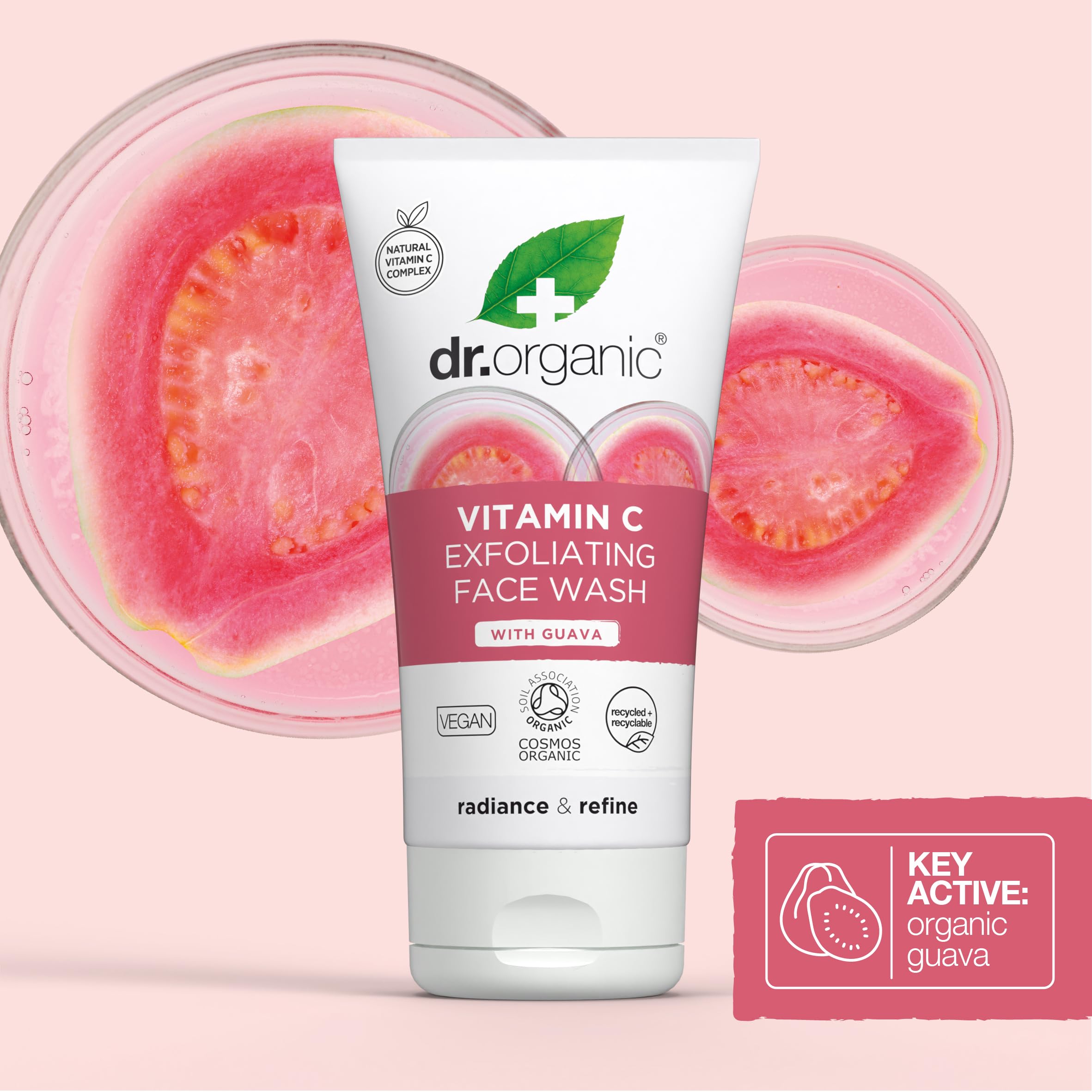 Dr.Organic Organic Guava Exfoliating Face Wash 150ml Vitamin C Natural Vegan