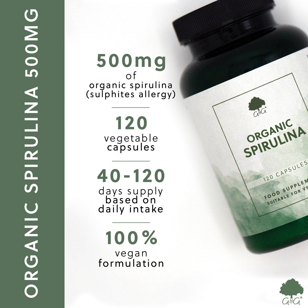 G&G Organic Spirulina 120 Vegan Capsules Natural Energy & Immune Heart Support