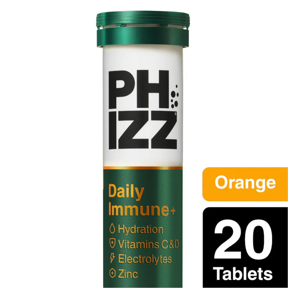 Phizz Daily Immune+ Effervescent Tablets Orange 20  Hydration & Vitamins C, D, Zinc