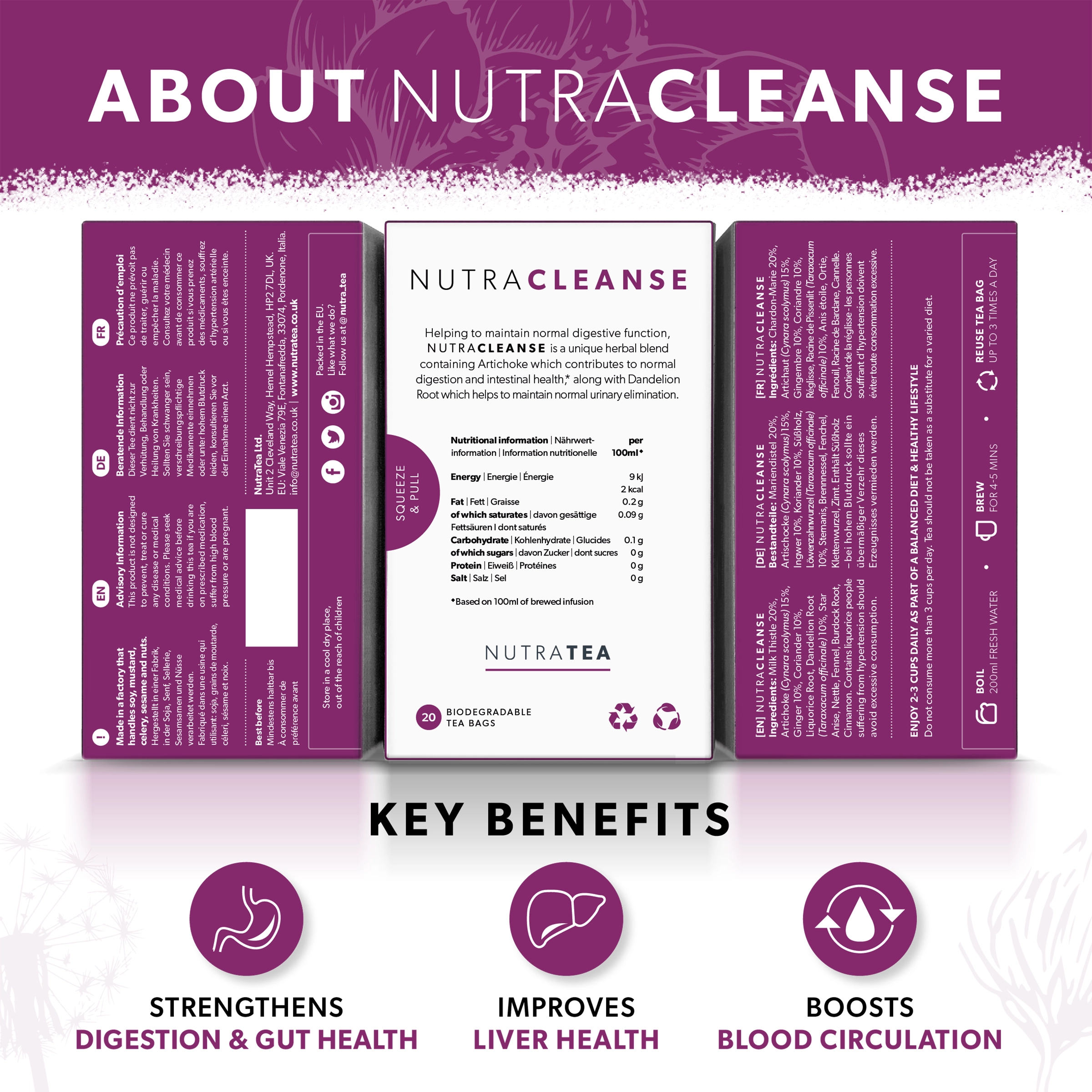 NutraTea NutraCleanse Artichoke & Dandelion Root Tea 20 Bags Digestive Tea