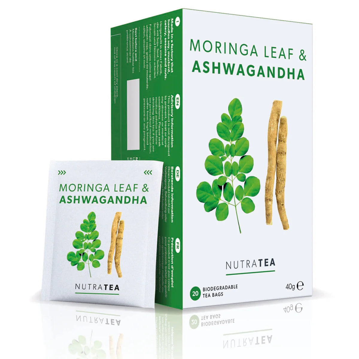 NutraTea Moringa Leaf & Ashwagandha Tea – Natural Energy & Balance Support 20 Tea Bags