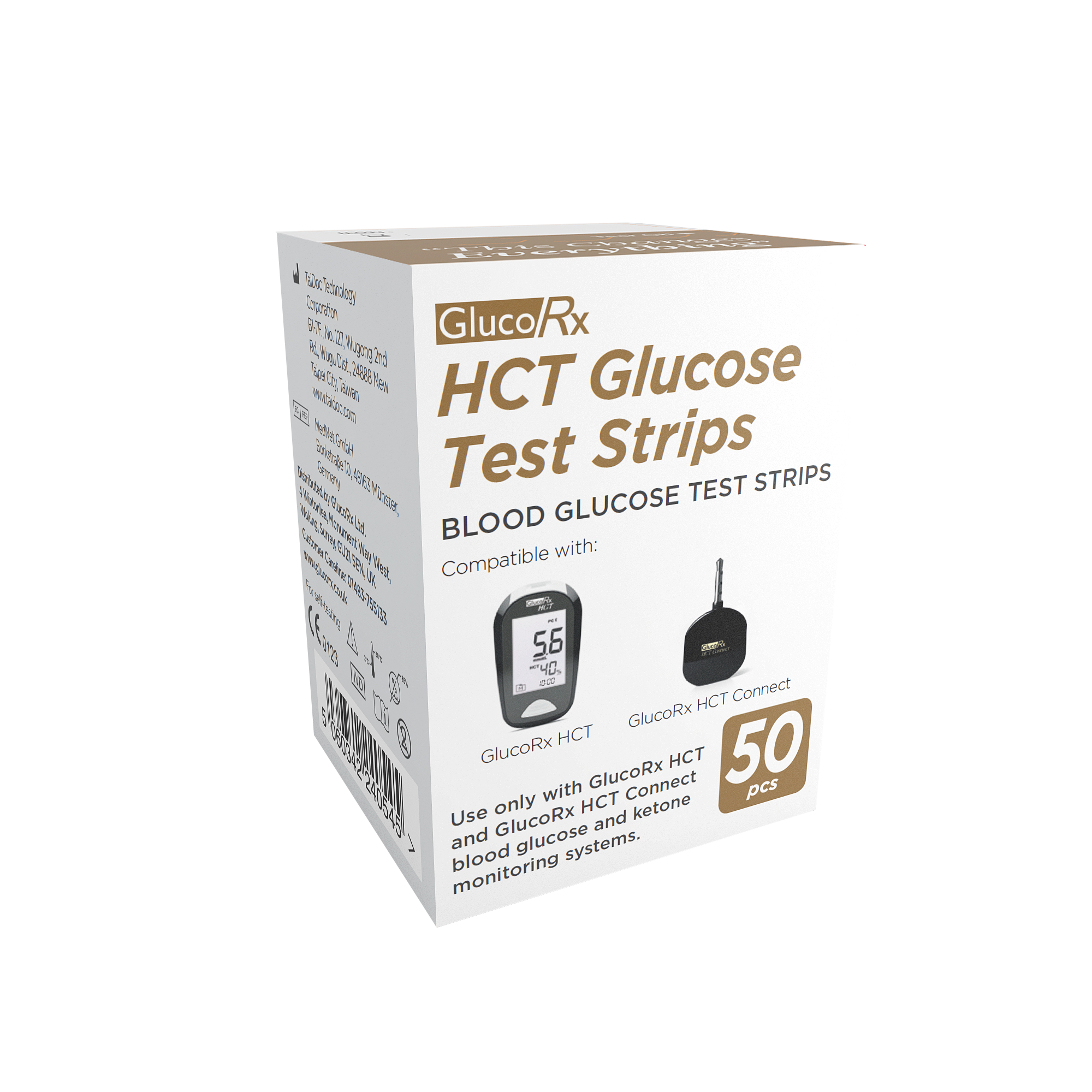 GlucoRx HCT Blood Sugar Glucose Test Strips 50 Pack  Glucose Monitoring