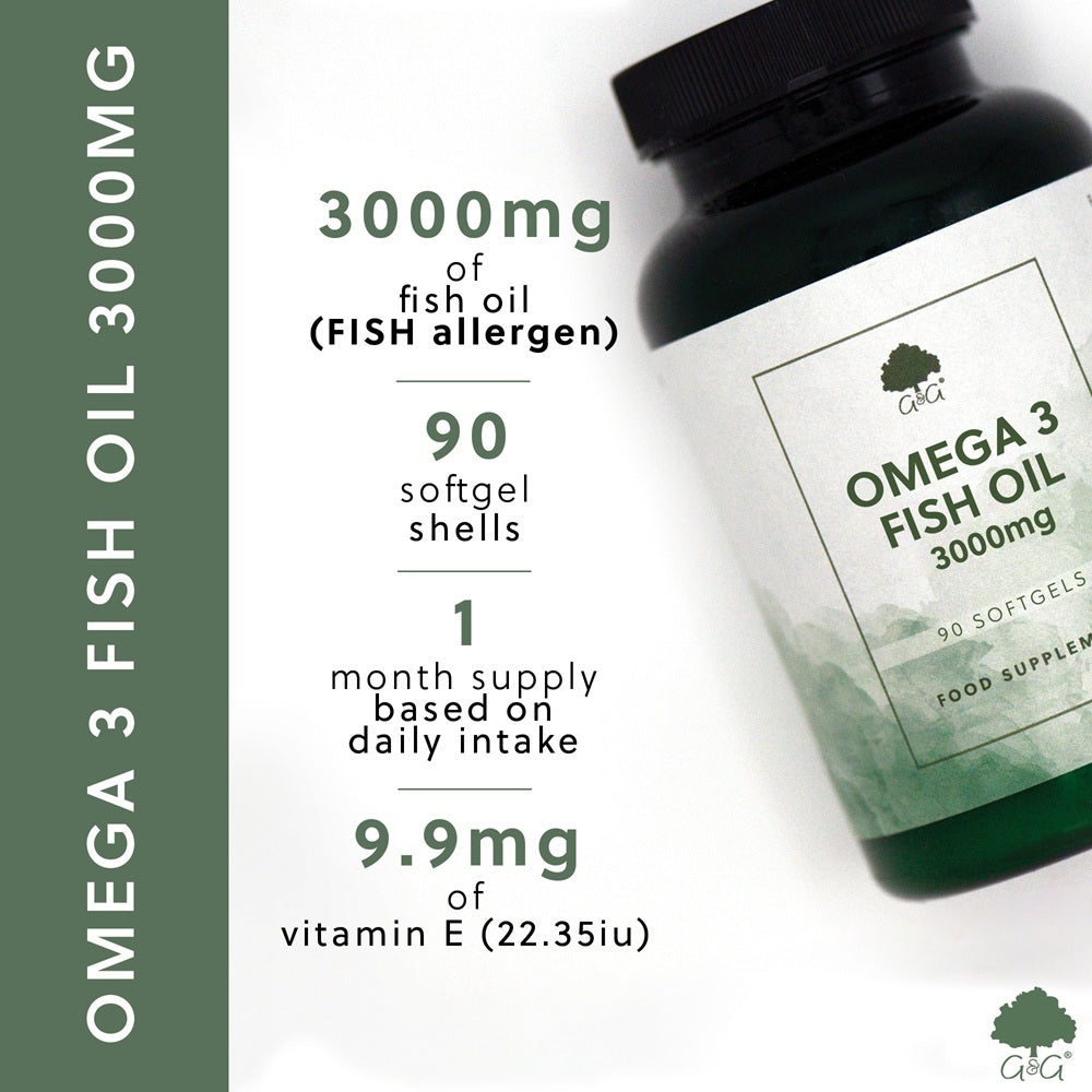 G&G Omega 3 Fish Oil 3000mg - 90 Softgels | Heart, Brain & Joint Menopause Support
