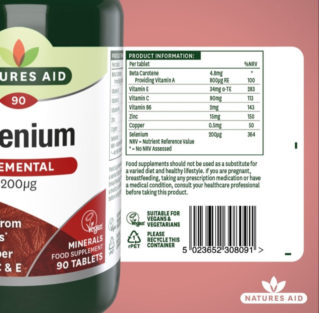 Natures Aid Selenium Elemental 200µg Immune Thyroid Hair & Nails 90 Tablets