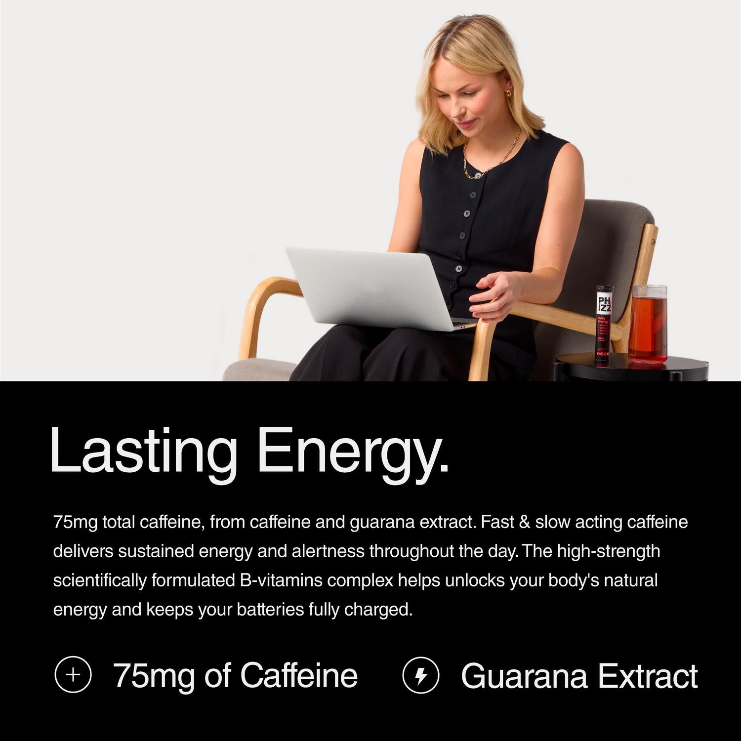 Phizz Energy Electrolyte 75mg Caffeine Cherry 20 Effervescent Tablets