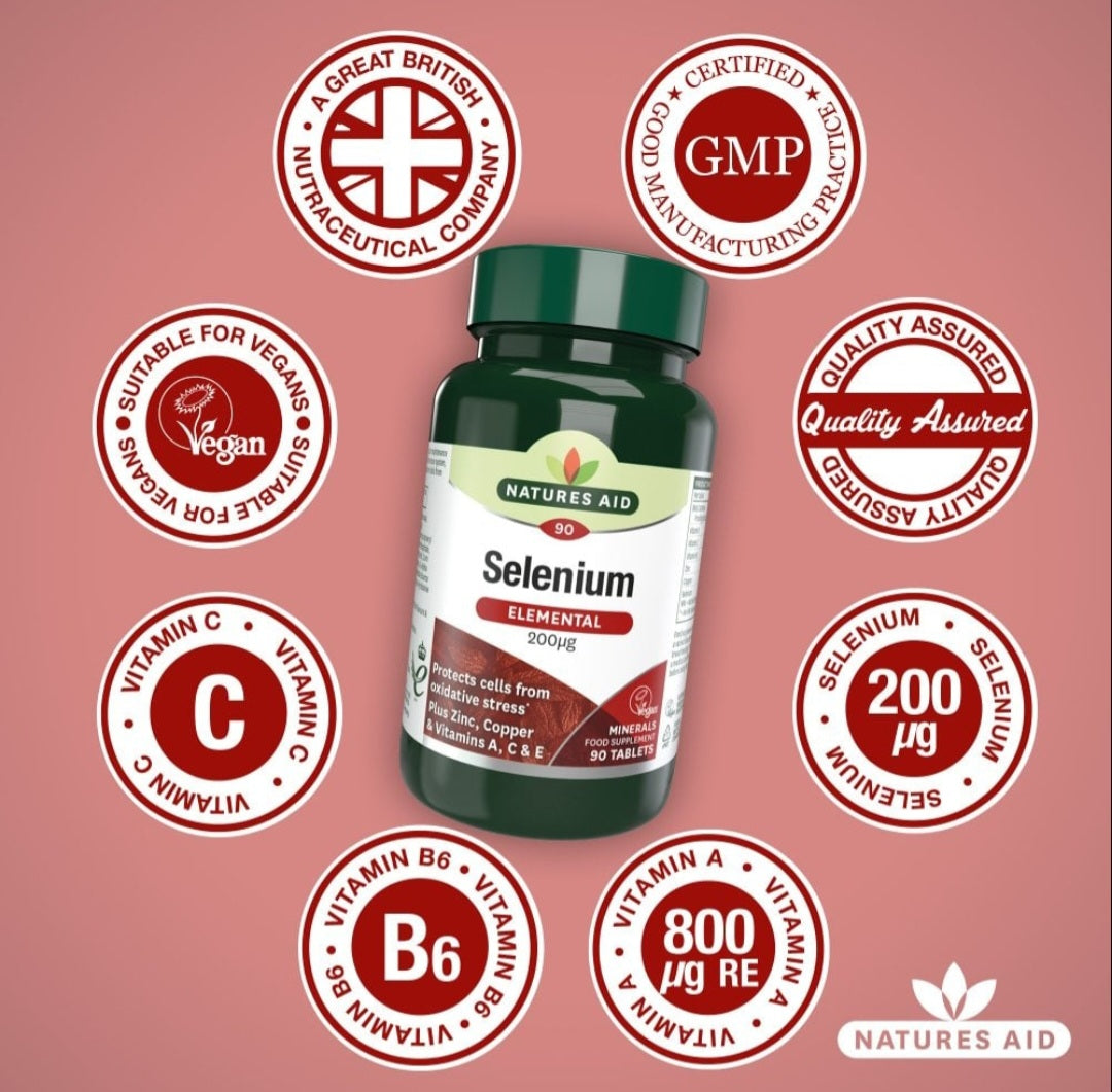 Natures Aid Selenium Elemental 200µg Immune Thyroid Hair & Nails 90 Tablets
