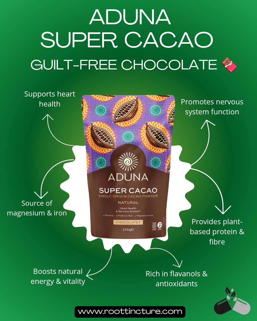 Aduna Super Cacao Powder 275g – Natural Single-Origin, Heart & Nerve Support