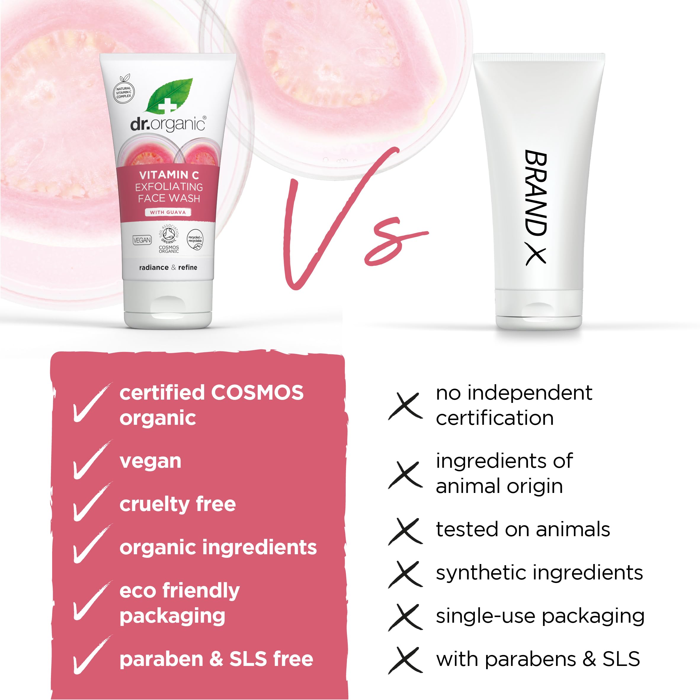 Dr.Organic Organic Guava Exfoliating Face Wash 150ml Vitamin C Natural Vegan