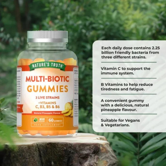 Nature's Truth MultiBiotic Gummies 60 Vegan Gut Health + Vitamins C & B
