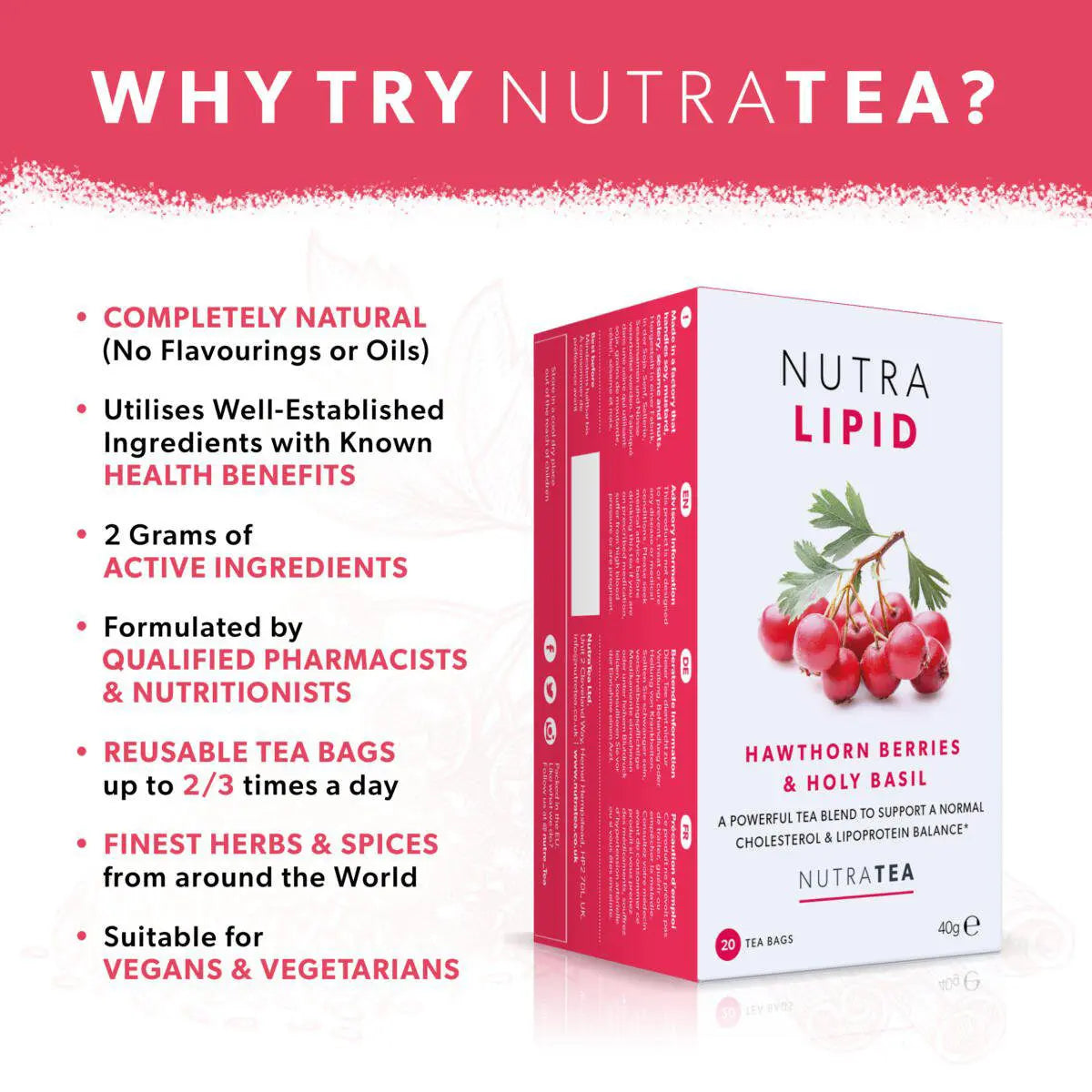 NutraTea NutraLipid Cholesterol Support Heart Health Herbal Tea 20 Tea Bags
