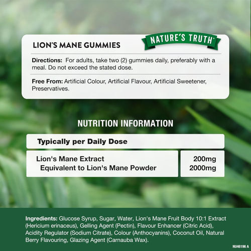 Nature’s Truth Lion’s Mane Gummies 2000mg 60 Vegan – Brain & Focus Support