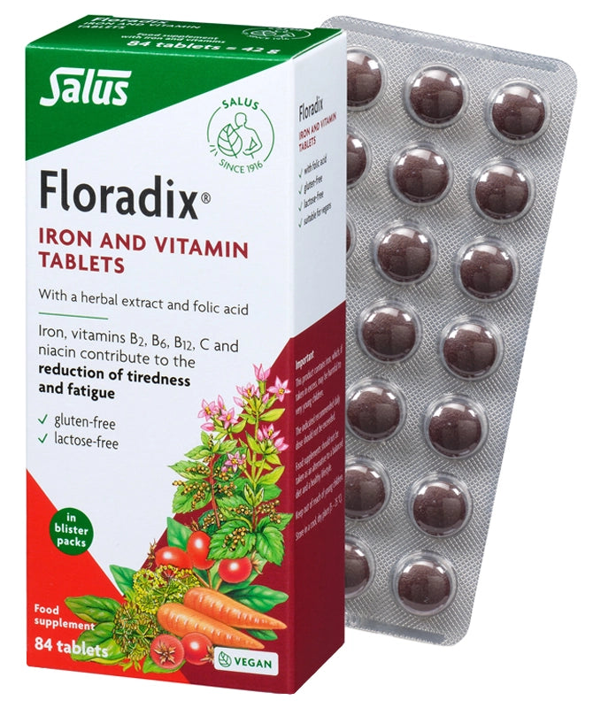 Floradix Iron & Vitamin Tablets 84 Pack Herbal Supplement for Tiredness Fatigue