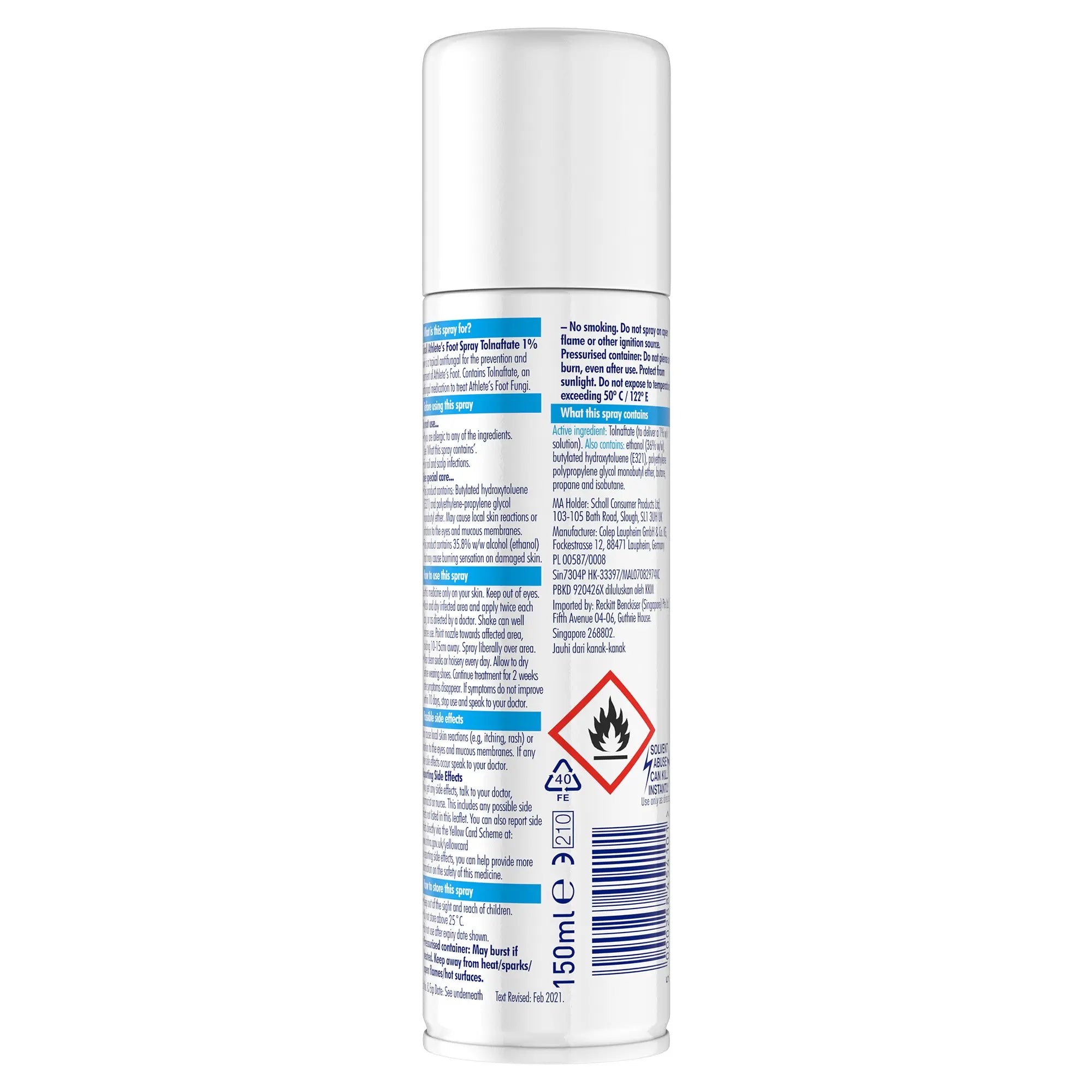 Scholl Athlete’s Foot Spray Liquid 150ml Dry Skin Itchy Feet Tolnaftate 1% Antifungal Treatment