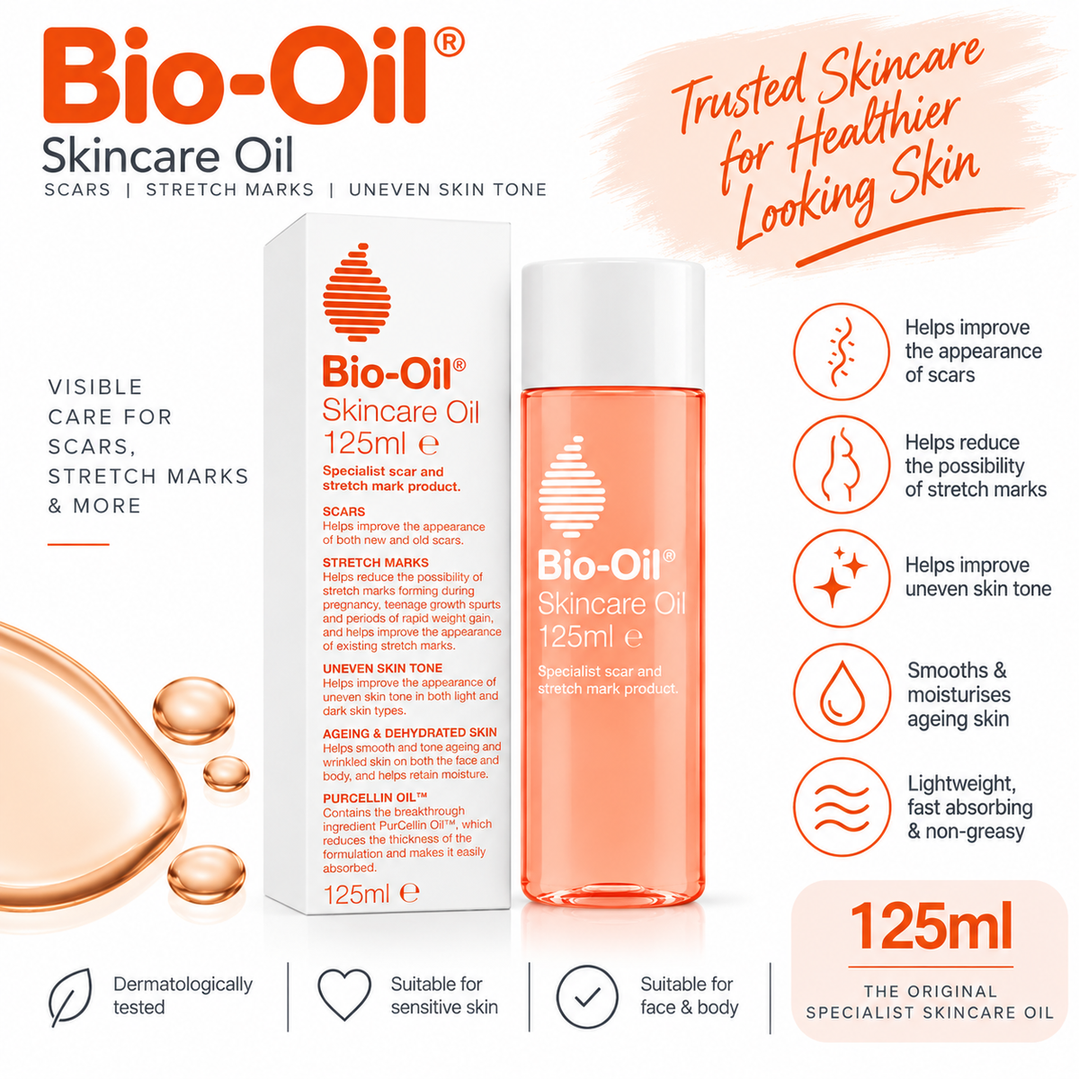 Bio-Oil Skincare Oil 125ml – Scars, Stretch Marks, Uneven Skin Tone & Dry Skin